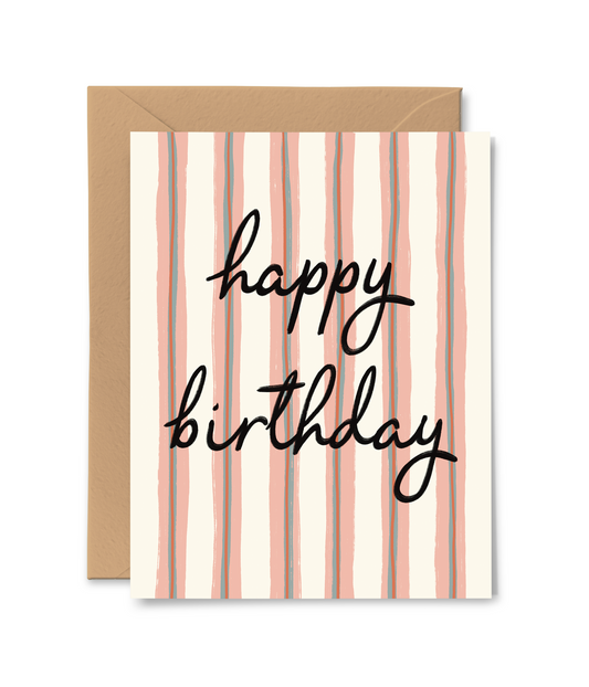 Happy Birthday Pink Stripes Card