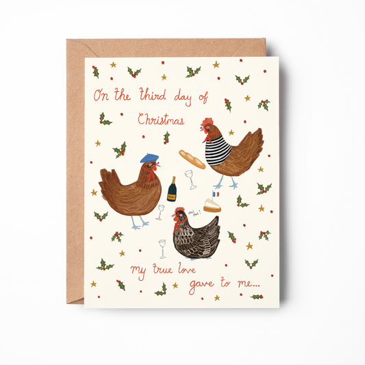 French Hens Holiday Card